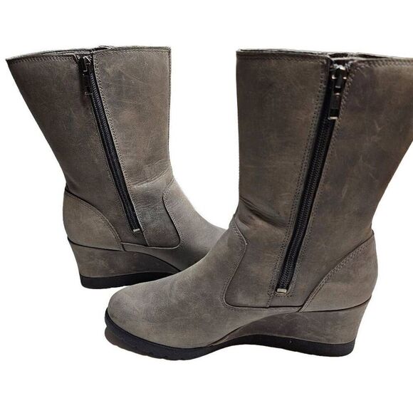 UGG Joely Wedge Boot 1012528 Gray Leather Zip Waterproof Lined Boots Size 7 - Picture 8 of 12